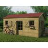 Gartenhaus aus Holz mit rotem Dach