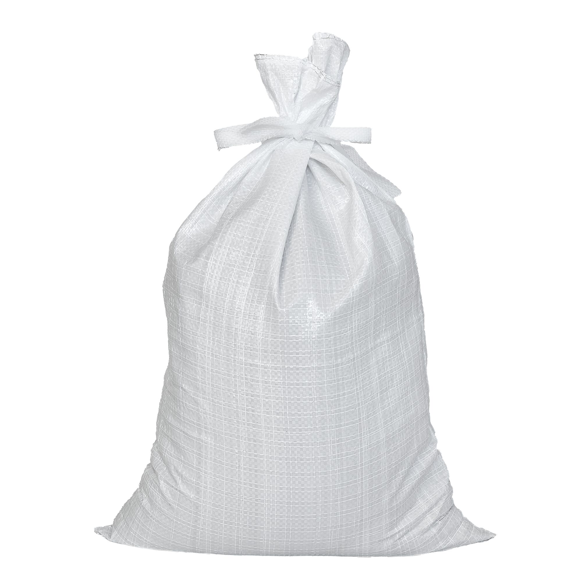 Weißer Sandsack aus PP-Gewebe, zugebunden