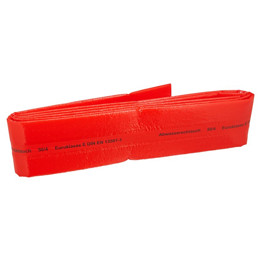 Roter Abwasserschlauch, zusammengerollt.
