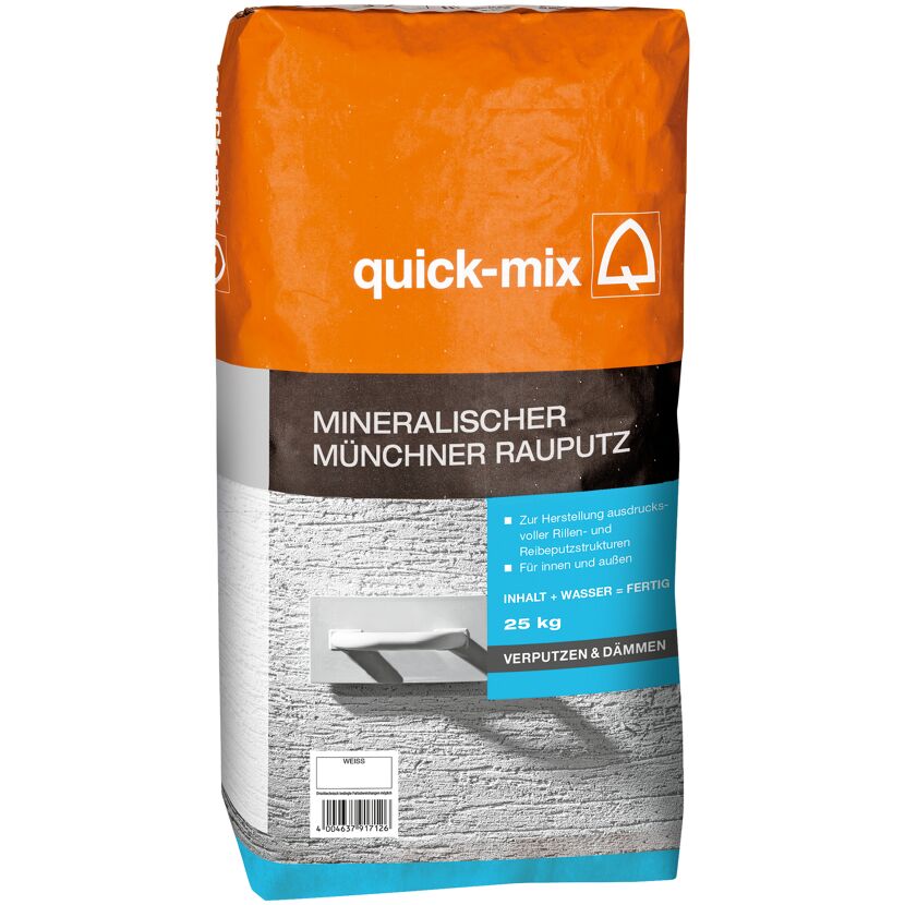 Sack mit Quick-Mix Münchner Rauputz und Kelle