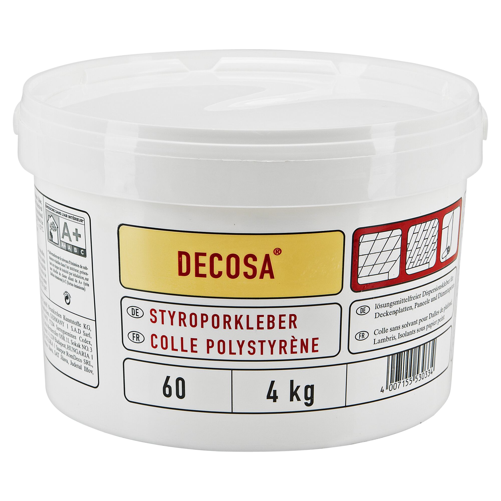 Weißer Eimer mit 4 kg DECOSA Styroporkleber