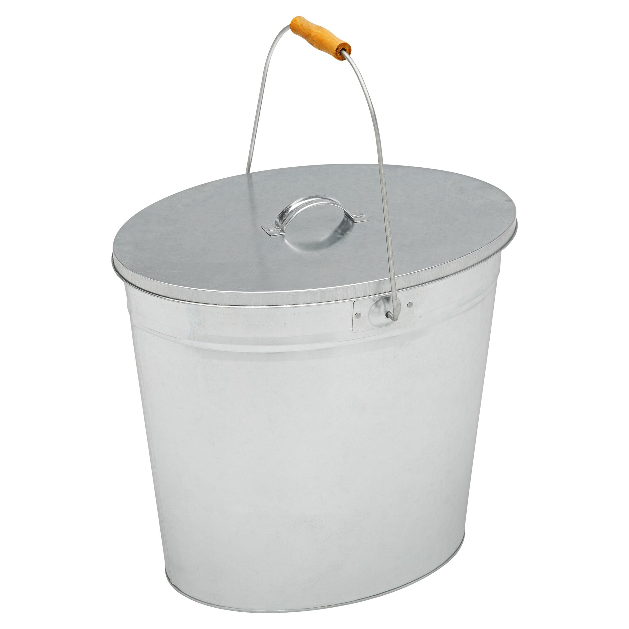 Verzinkter Ascheeimer mit Deckel und Holzgriff