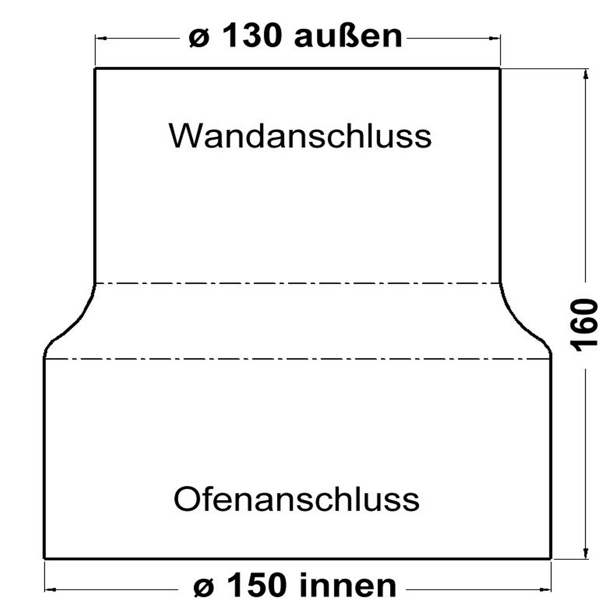 Übergang schwarz Ofen 150 Wand 130 + product picture