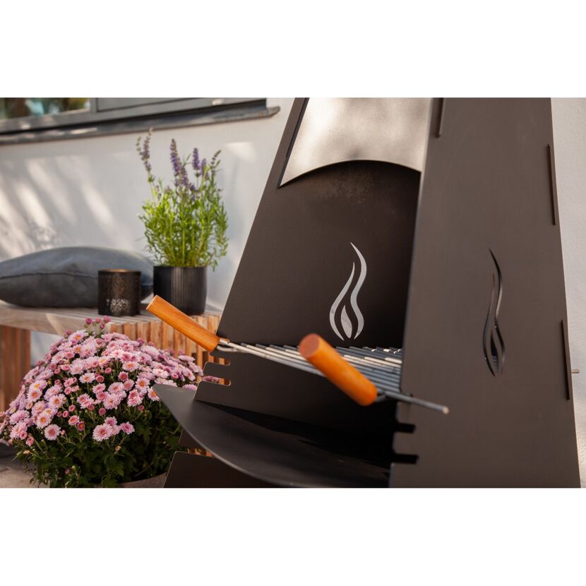 Gartenkamin Stahl schwarz 60 x 124 x 58 cm