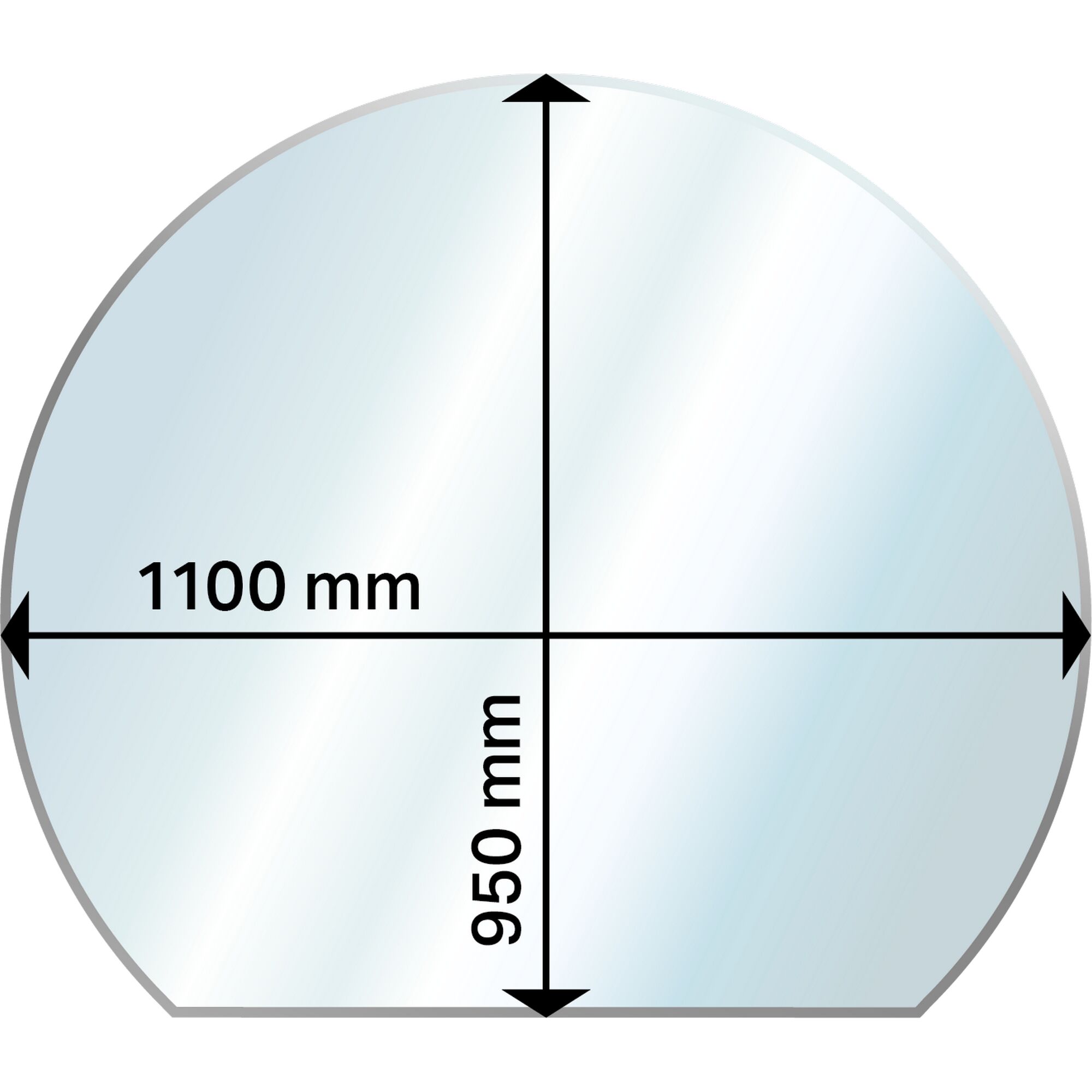Abgerundete Glasplatte mit den Maßen 1100 x 950 mm