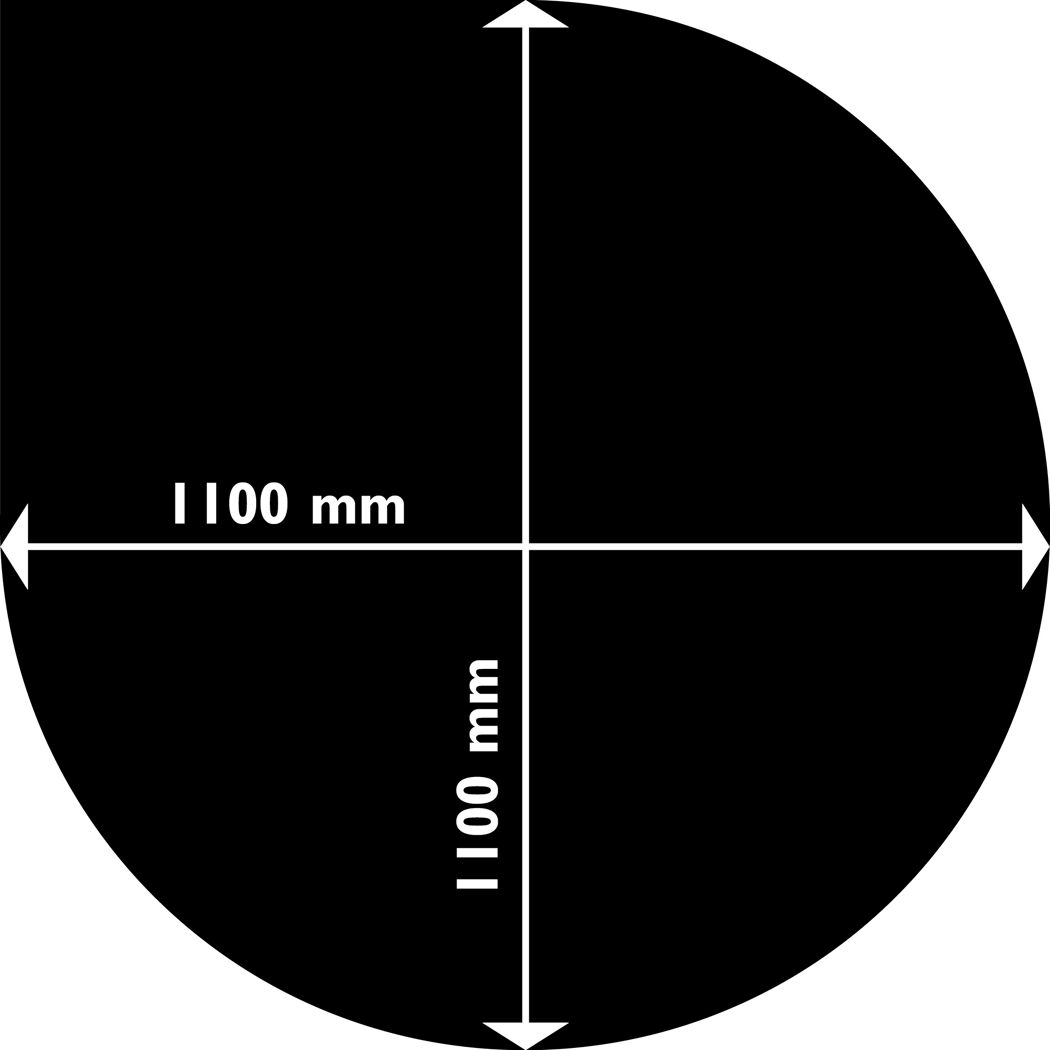 Tropfenförmige Bodenplatte mit den Maßen 1100 x 1100 mm