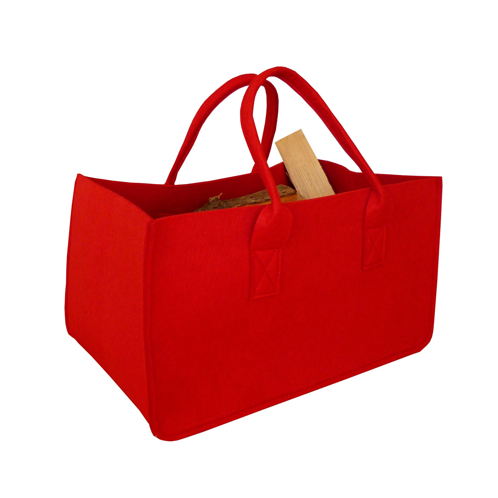 Rote Filztasche mit Brennholz