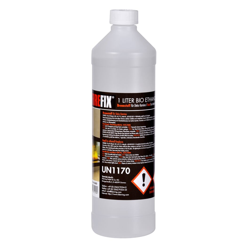 Eine Flasche FIREFIX Bio Ethanol Brennstoff.