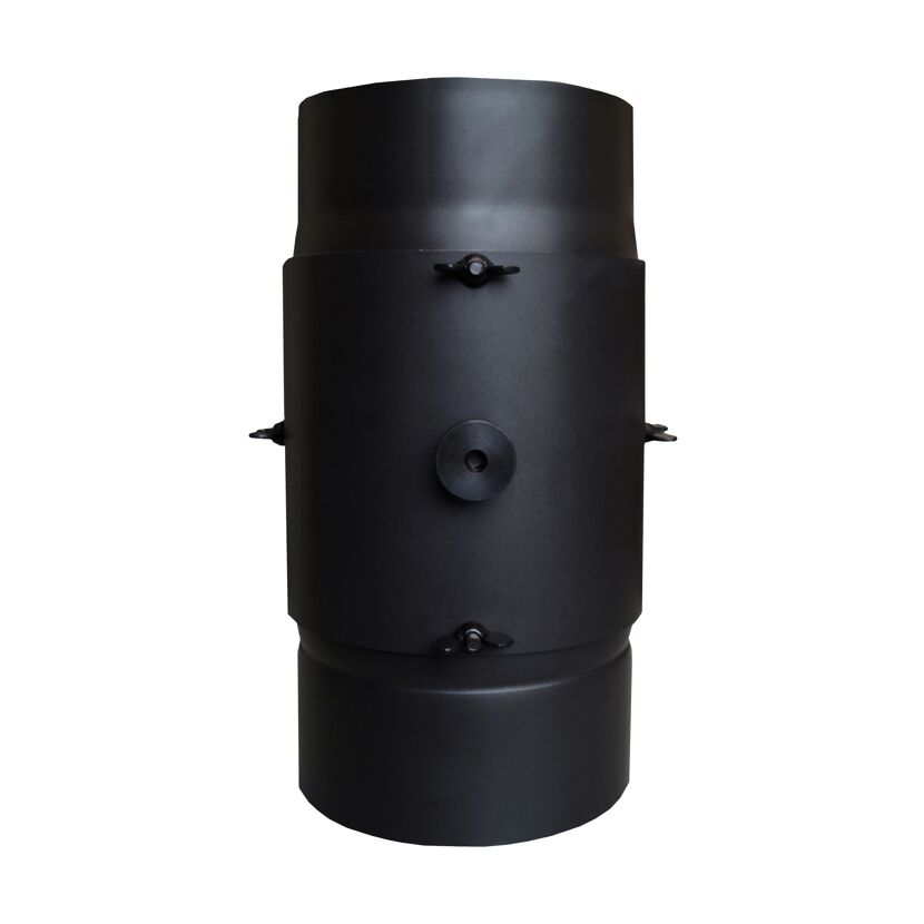 Schwarzes Ofenrohr mit Klemmen