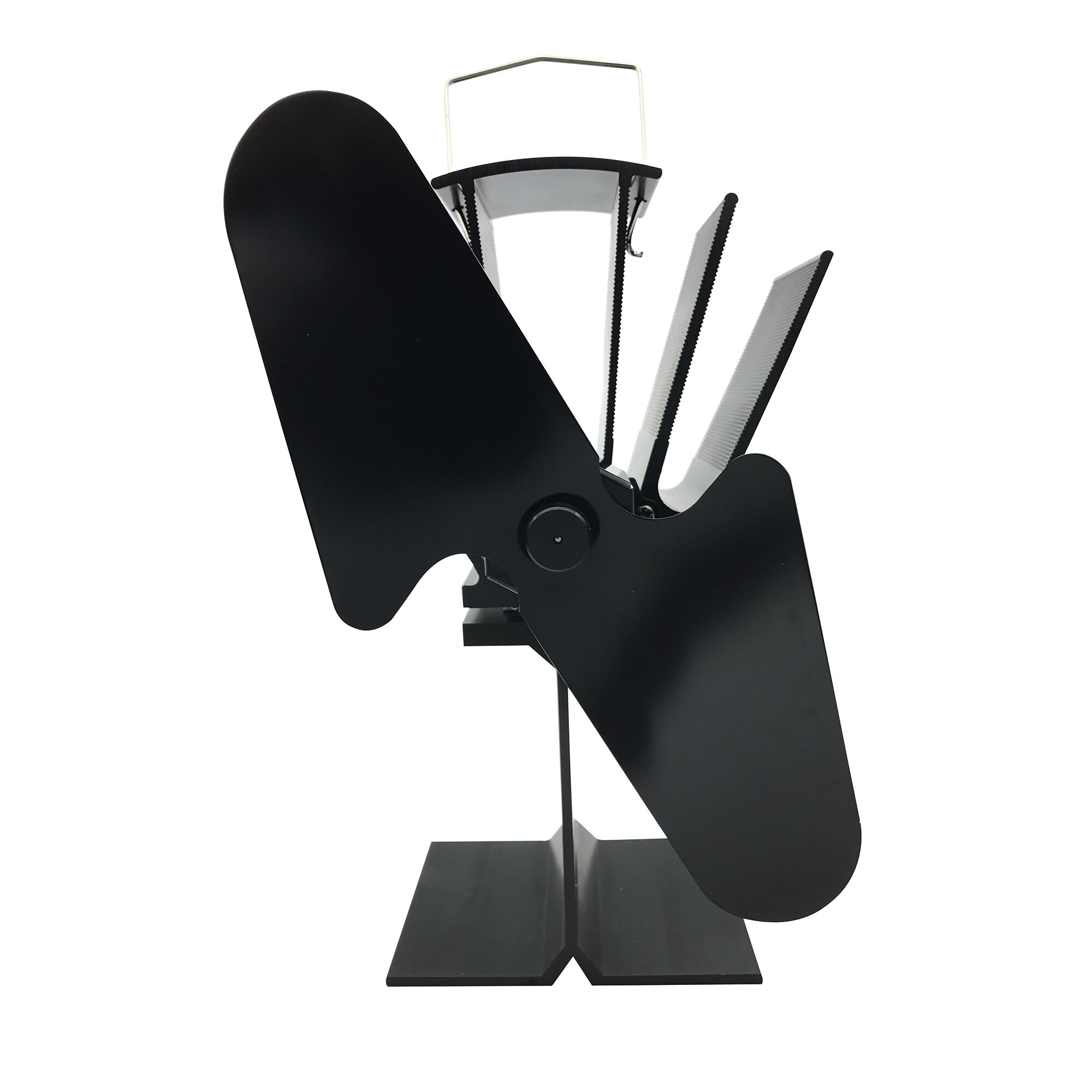 Schwarzer Kaminofenventilator mit zwei Flügeln