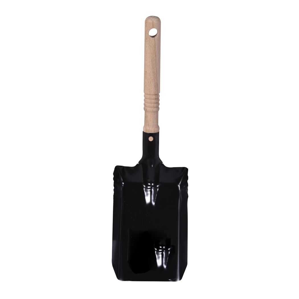 Schwarze Kohlenschaufel mit Holzgriff