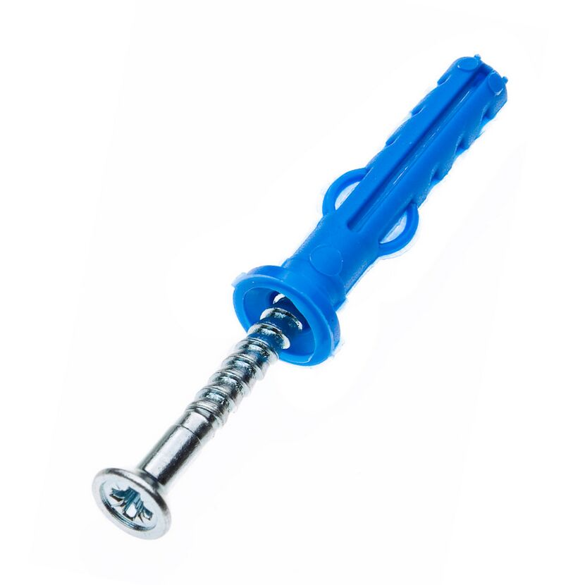 Blauer Dübel mit Schraube
