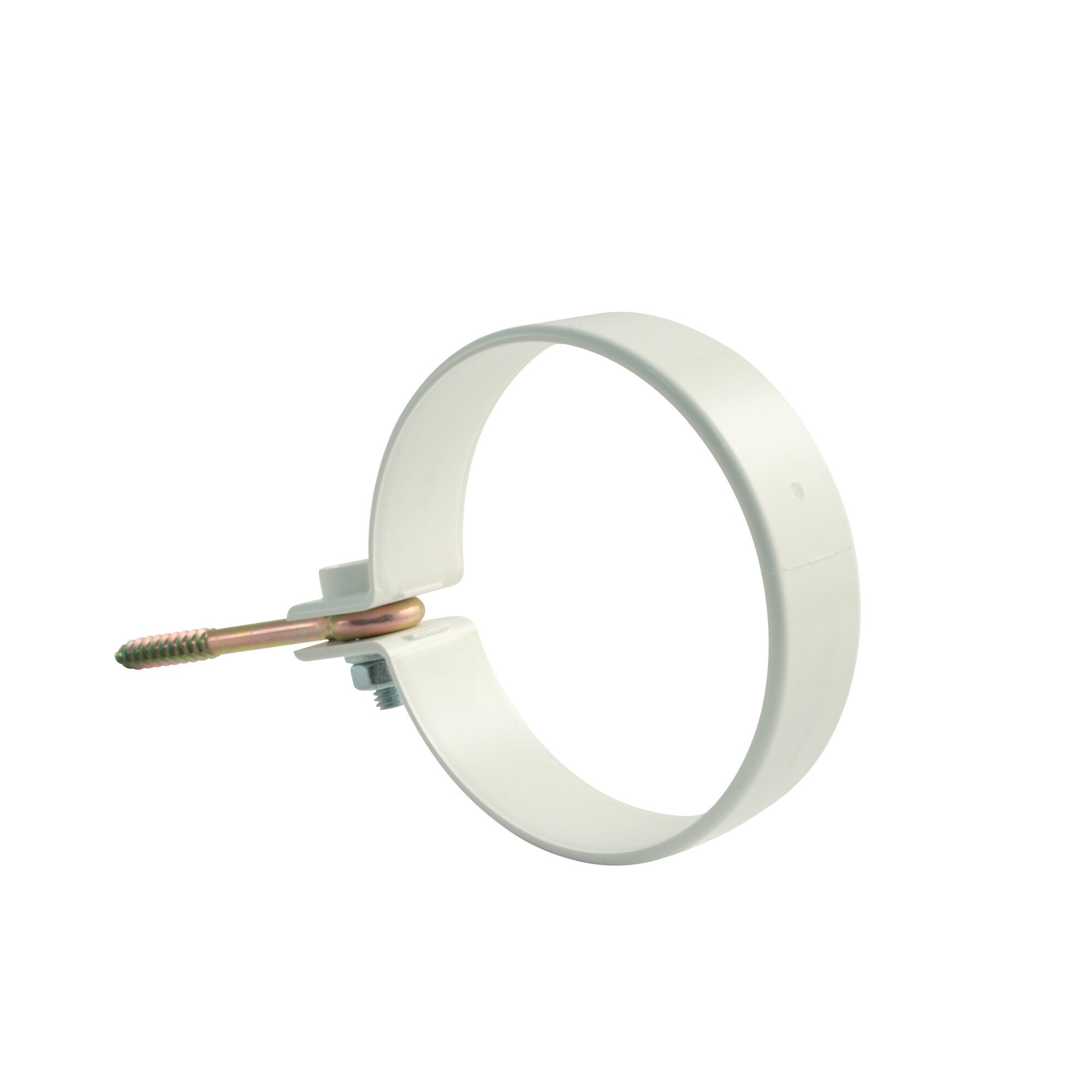 Weiße Rohrschelle mit Schraube