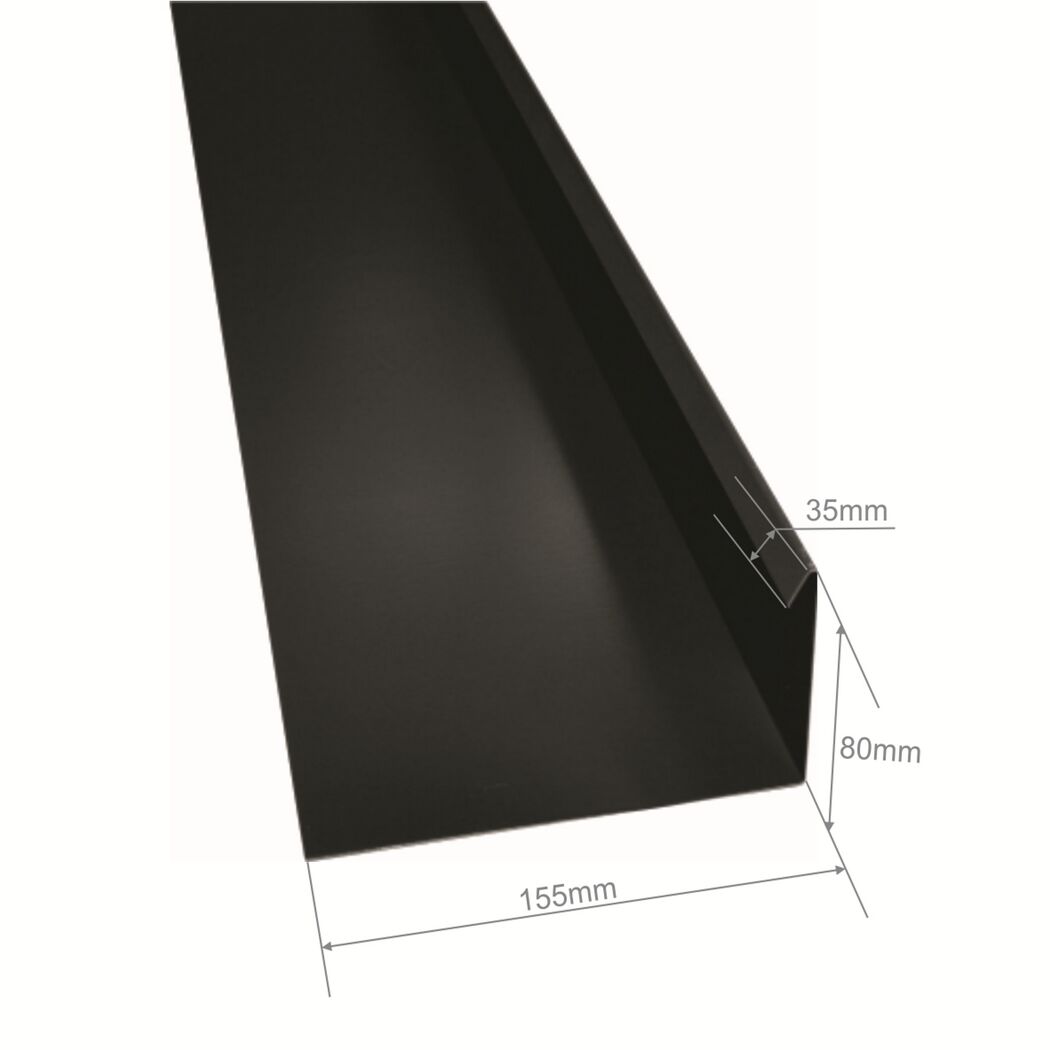 Graues Winkelblech mit den Maßen 155 x 80 x 35 mm