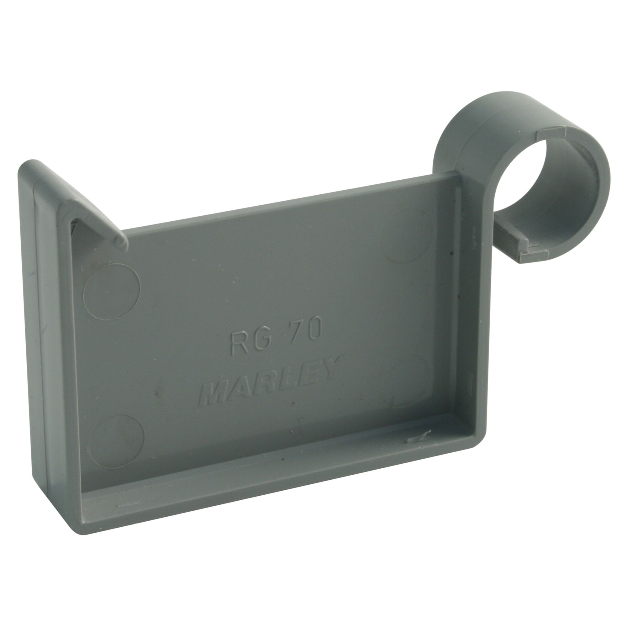 Graues Marley Endstück RG 70 für Kastenrinne