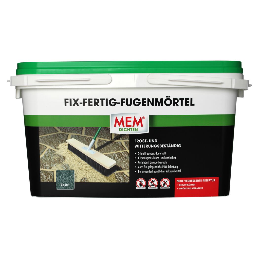 Eimer MEM Fix-Fertig Fugenmörtel Basalt und Fugenbürste