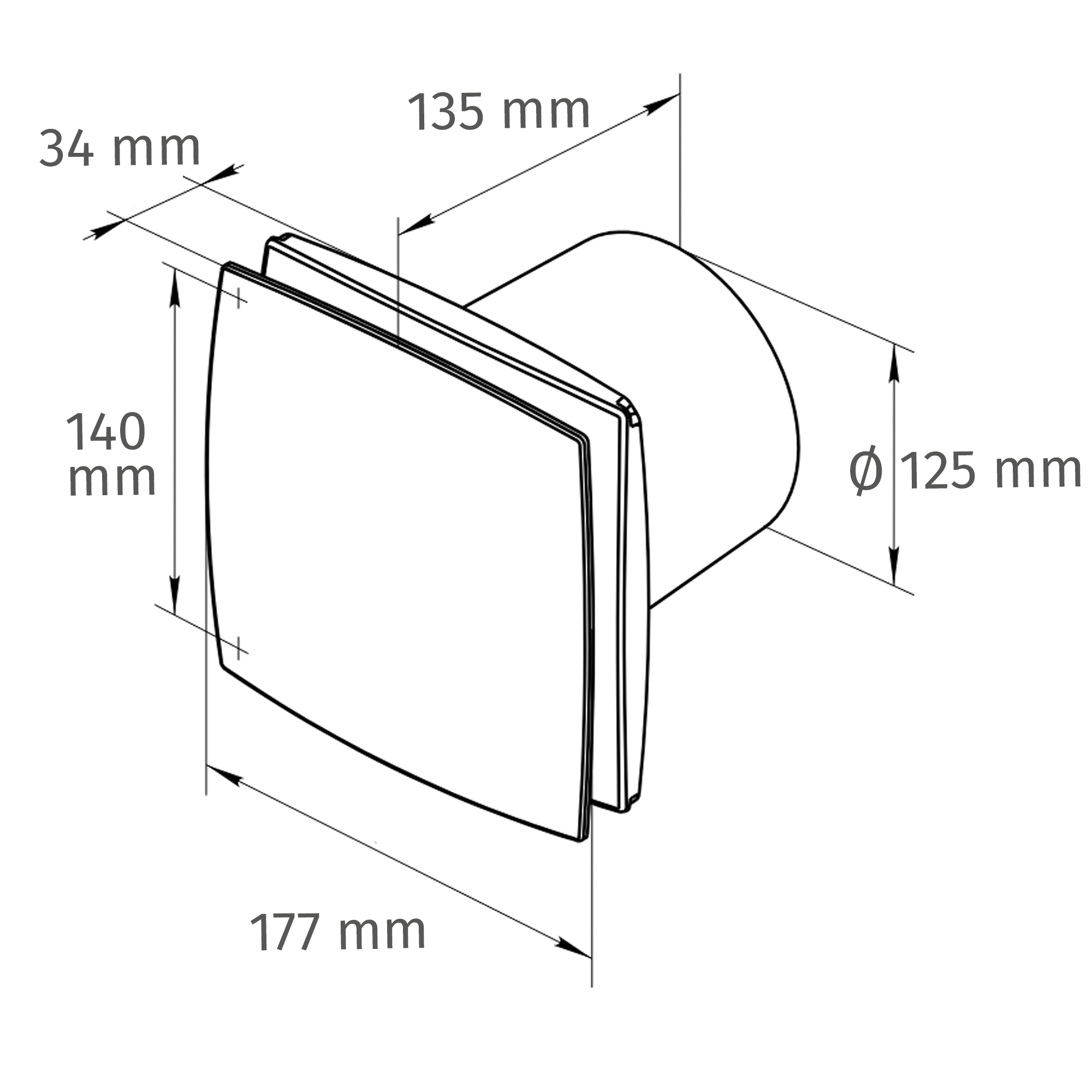 Axialventilator 'WDNLF K125' Ø 125 mm mit Nachlauf und Feuchtesensor