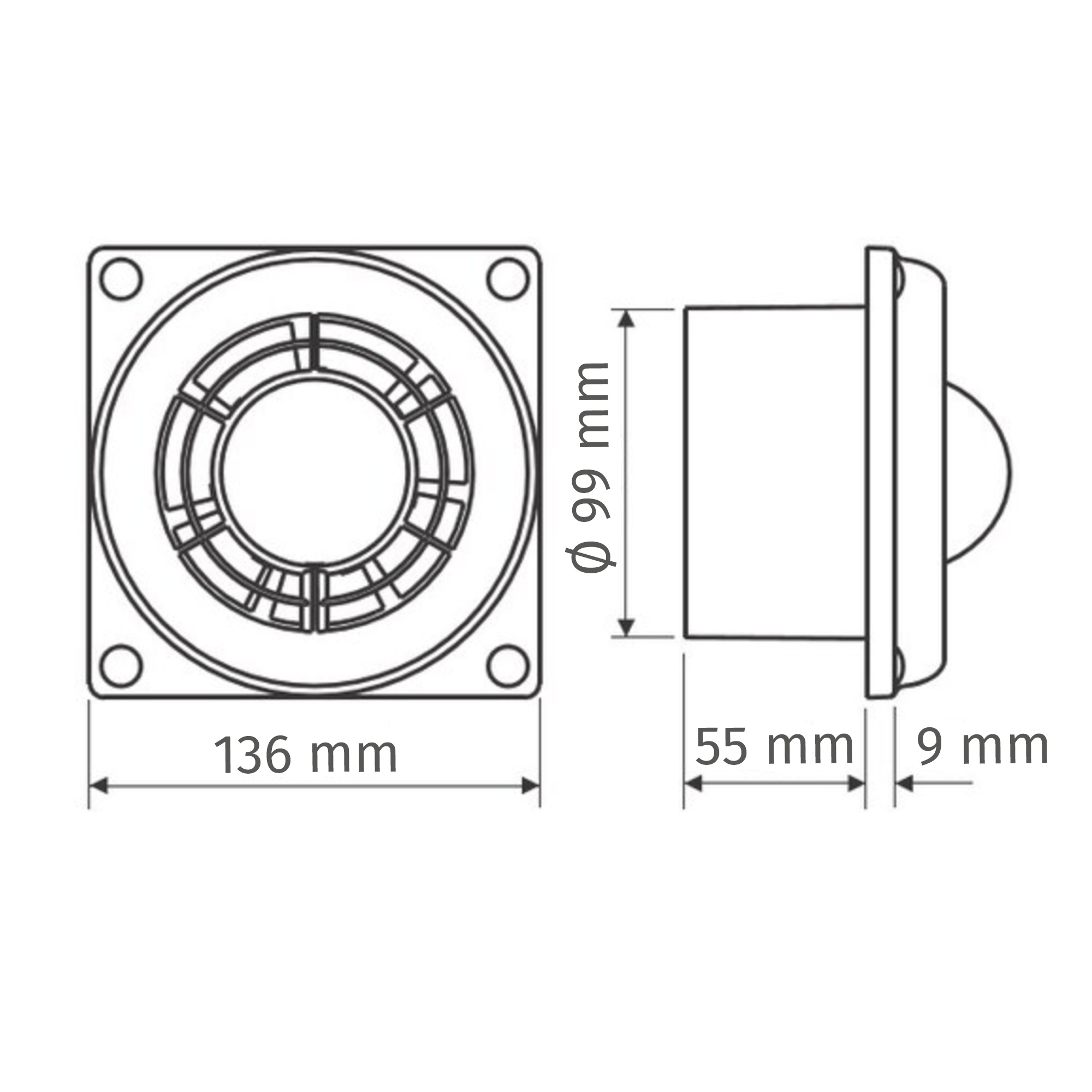 Axialventilator 'WNL G100' Ø 100 mm mit Nachlauf