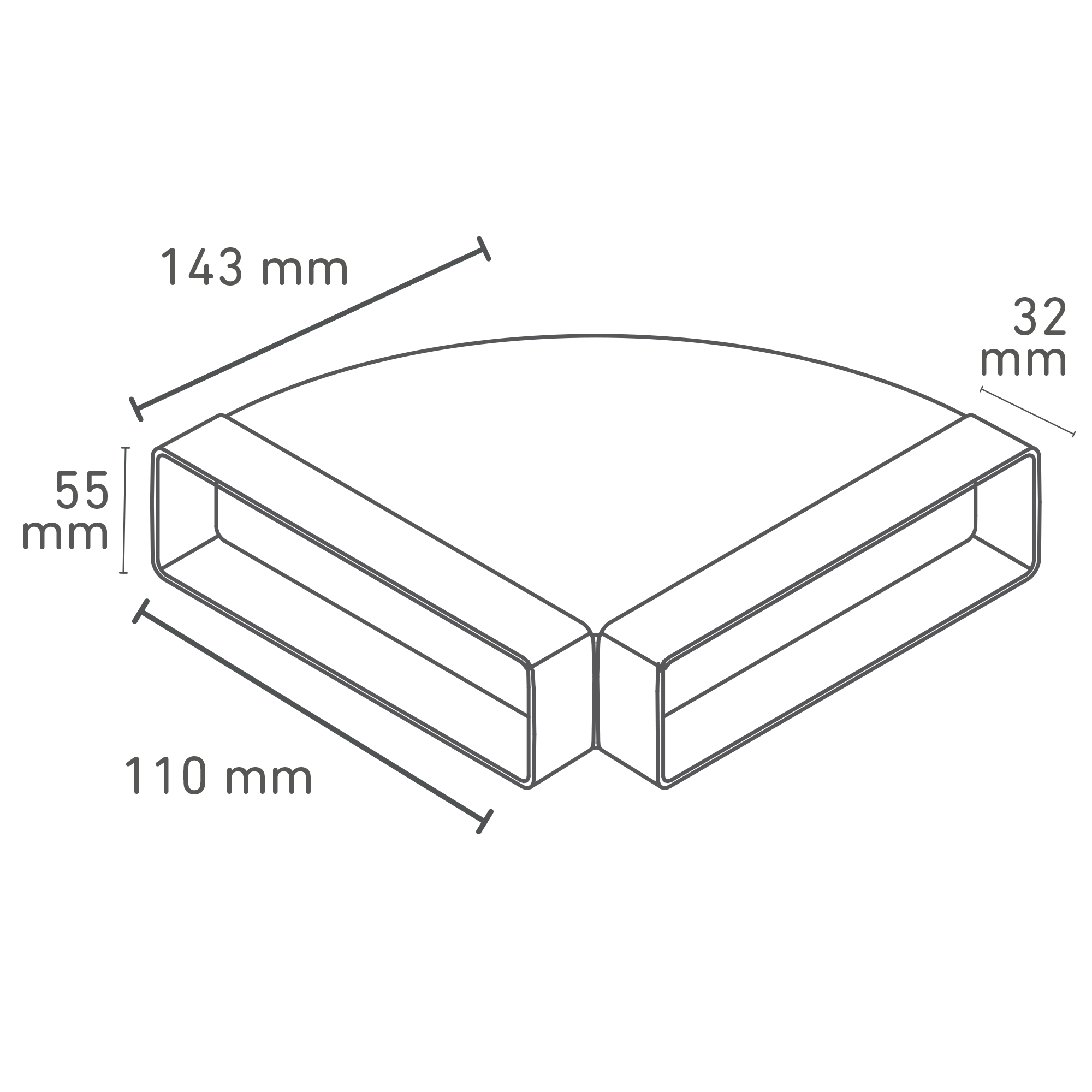 Flachkanalbogen 90° waagerecht, 110 x 55 mm