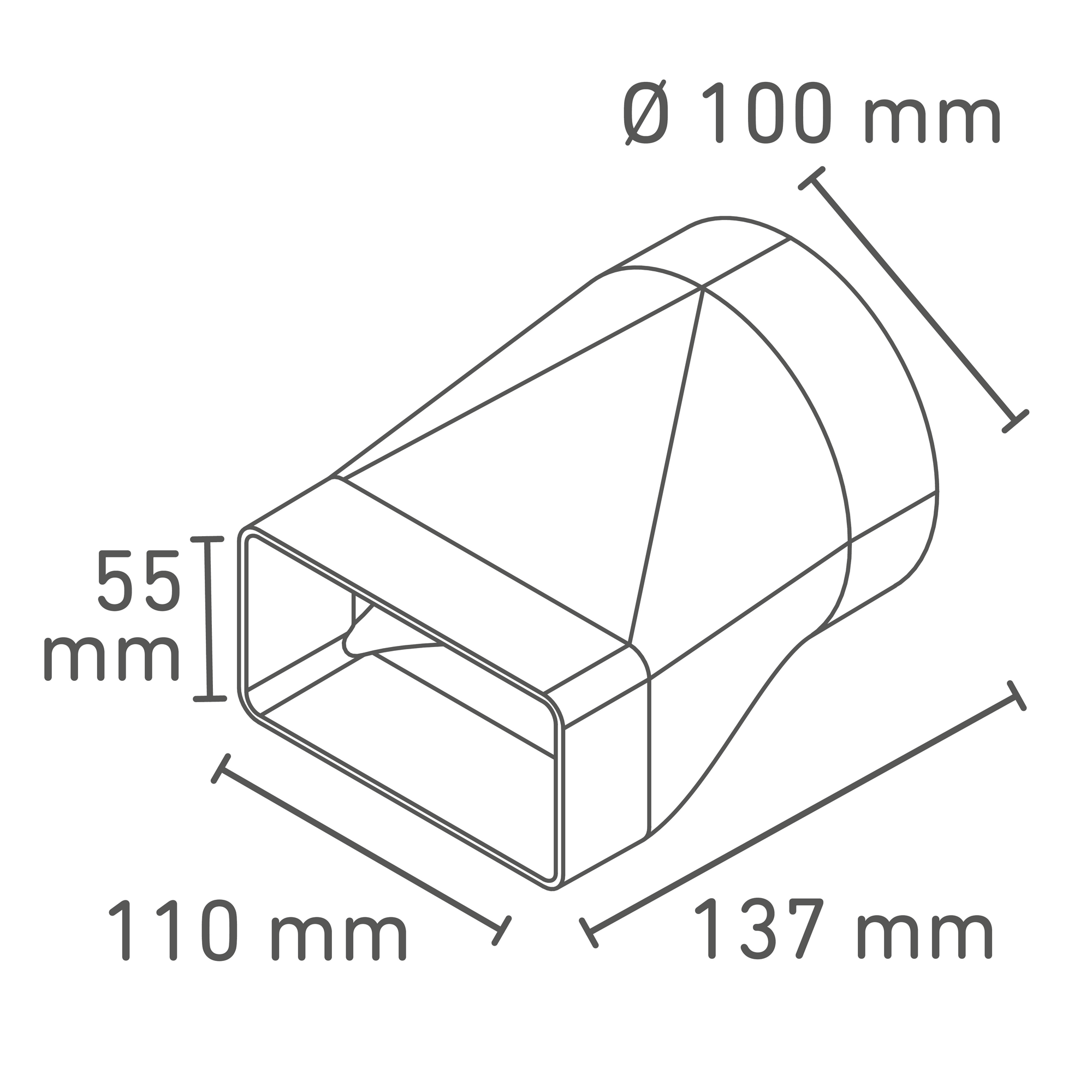 Verbinder Rundrohr auf Flachkanal Ø 100 / 110 x 55 mm