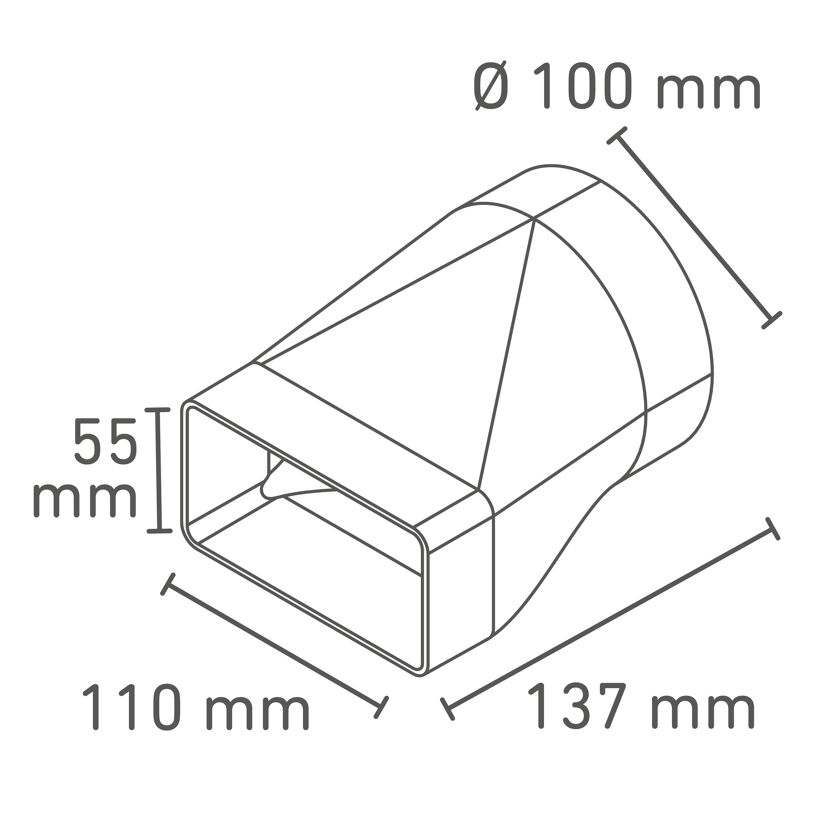 Verbinder Rundrohr auf Flachkanal Ø 100 / 110 x 55 mm