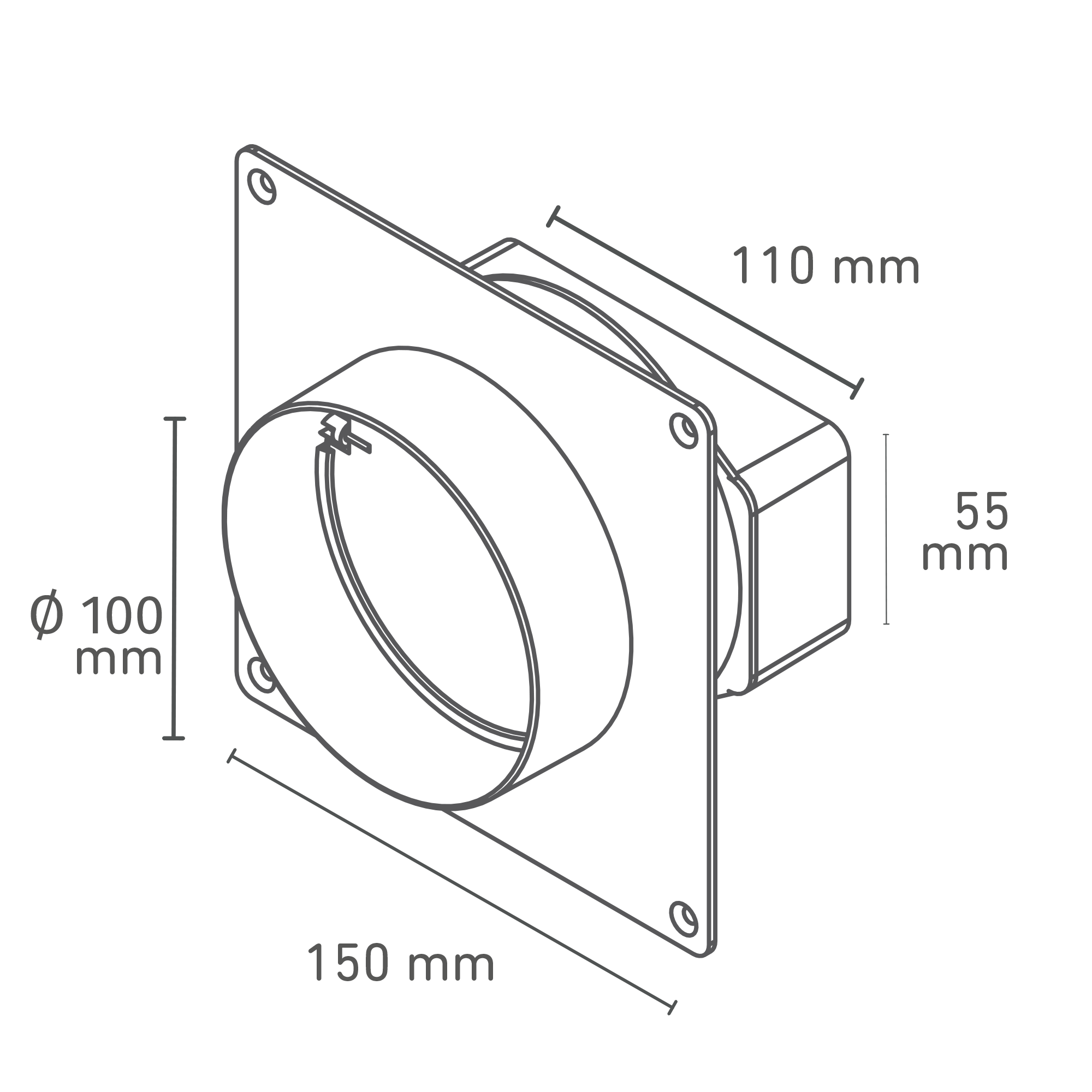 Maueranschluss Rohr auf Flachkanal Ø 100 / 110 x 55 mm