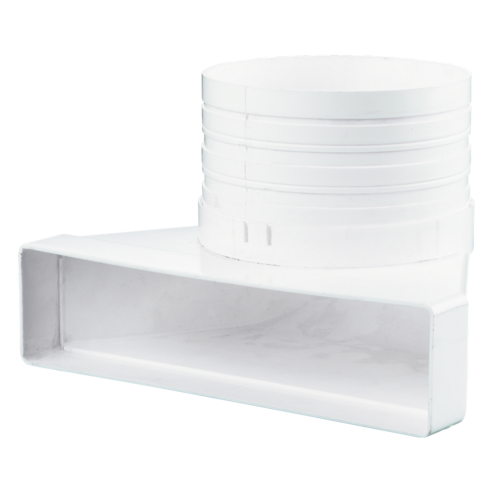 Verbinder Rundrohr auf Flachkanal 90° senkrecht, Ø 125 / 220 x 55 mm