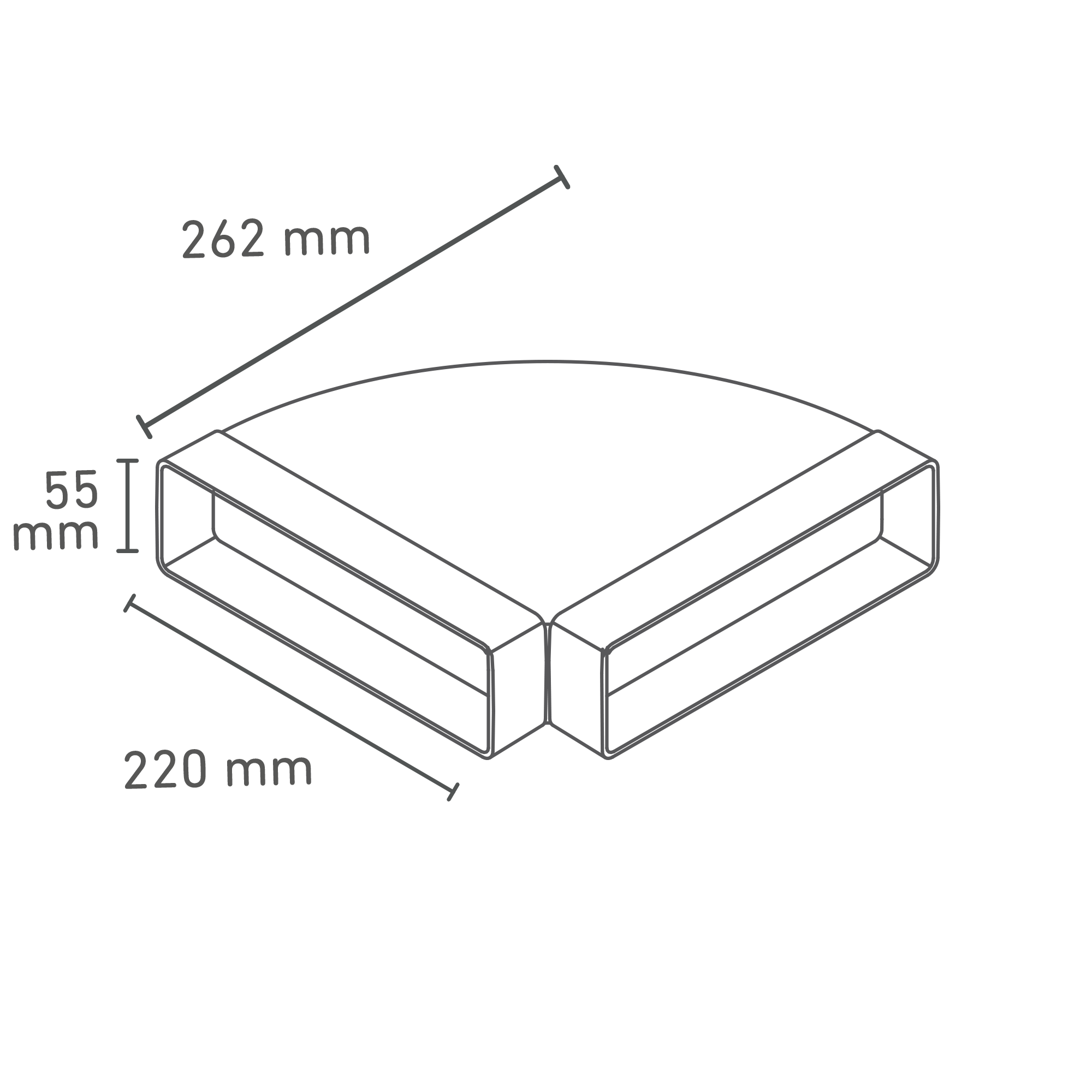 Flachkanalbogen 90° waagerecht, 220 x 55 mm