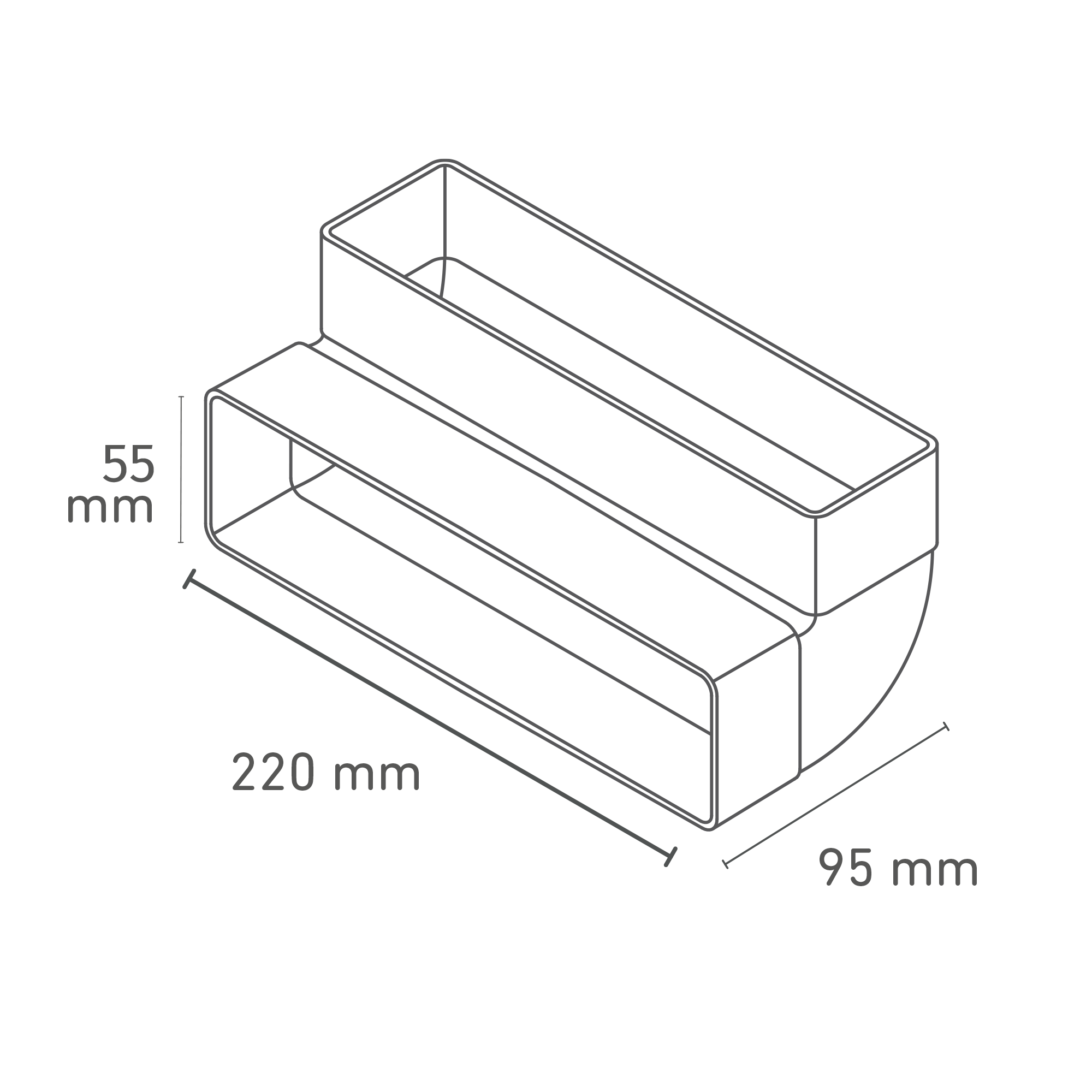 Flachkanalbogen 90° senkrecht, 220 x 55 mm