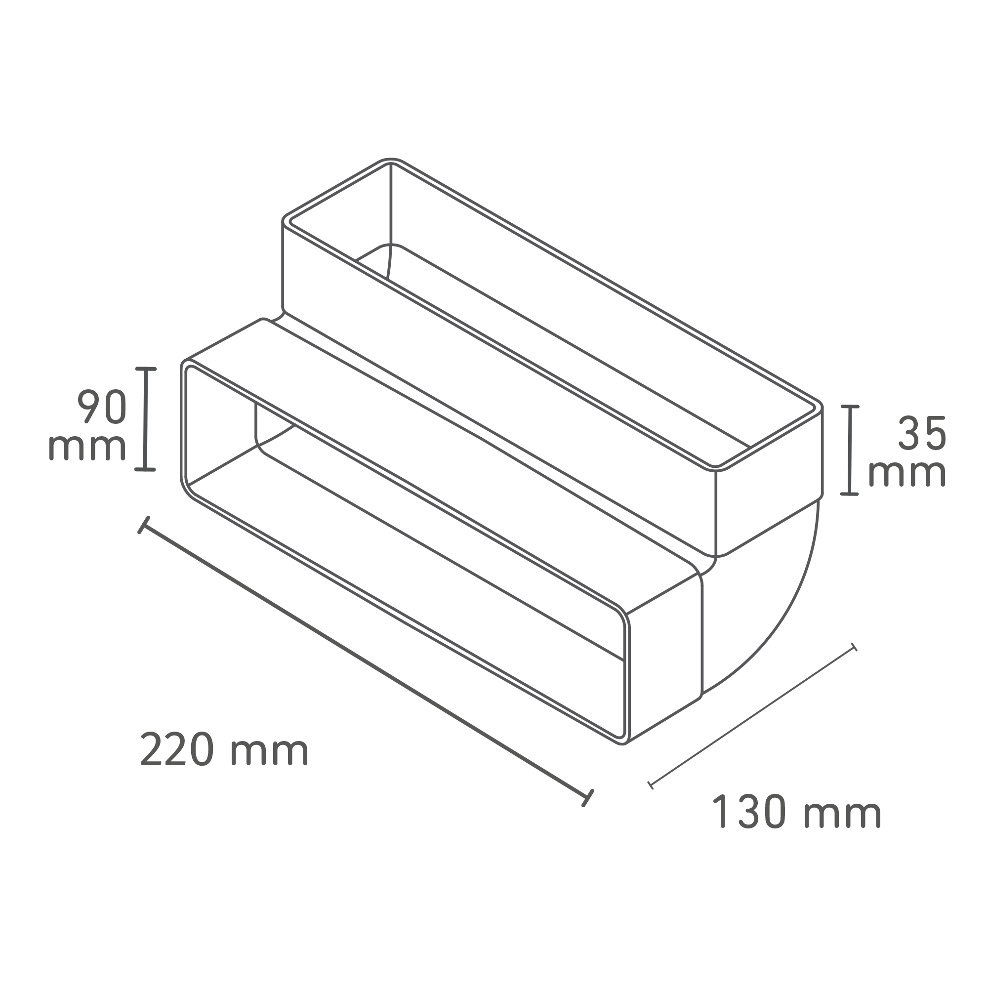 Flachkanalbogen 90° waagerecht, 220 x 90 mm