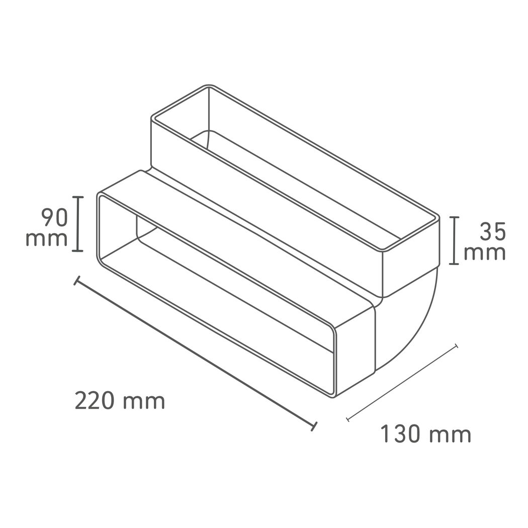 Flachkanalbogen 90° waagerecht, 220 x 90 mm