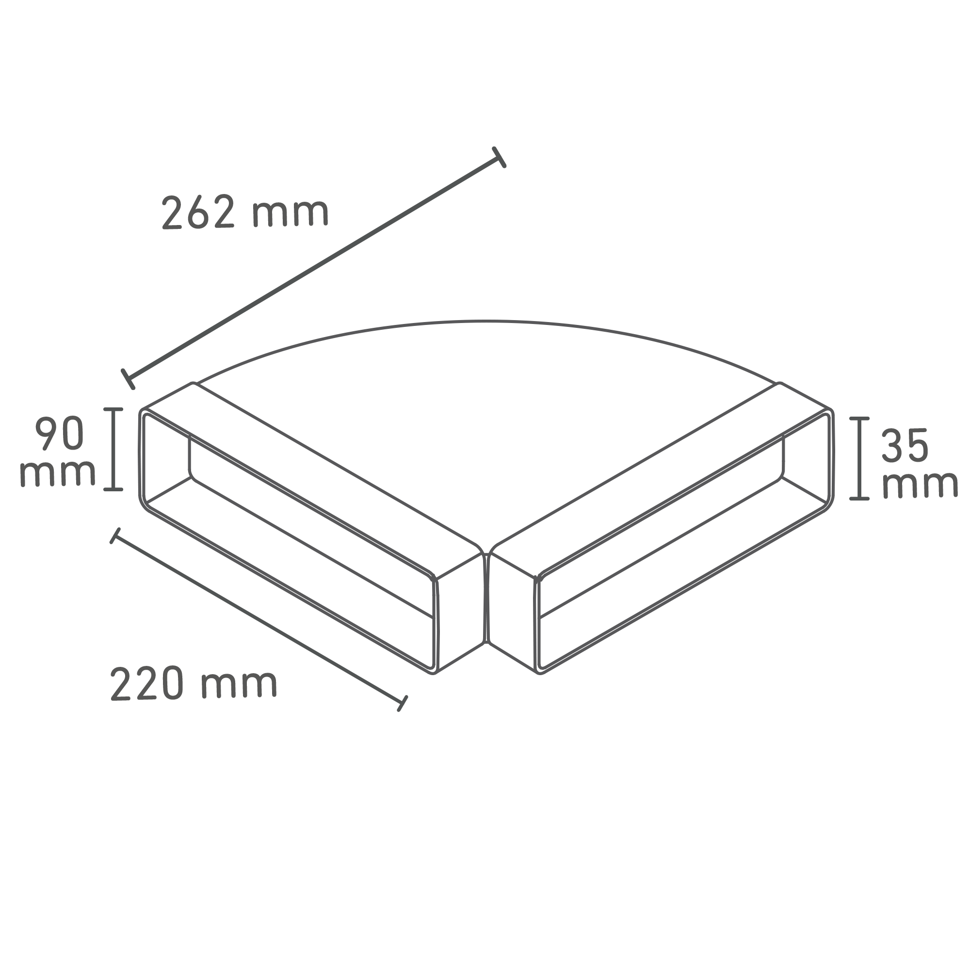 Flachkanalbogen 90° senkrecht, 220 x 90 mm