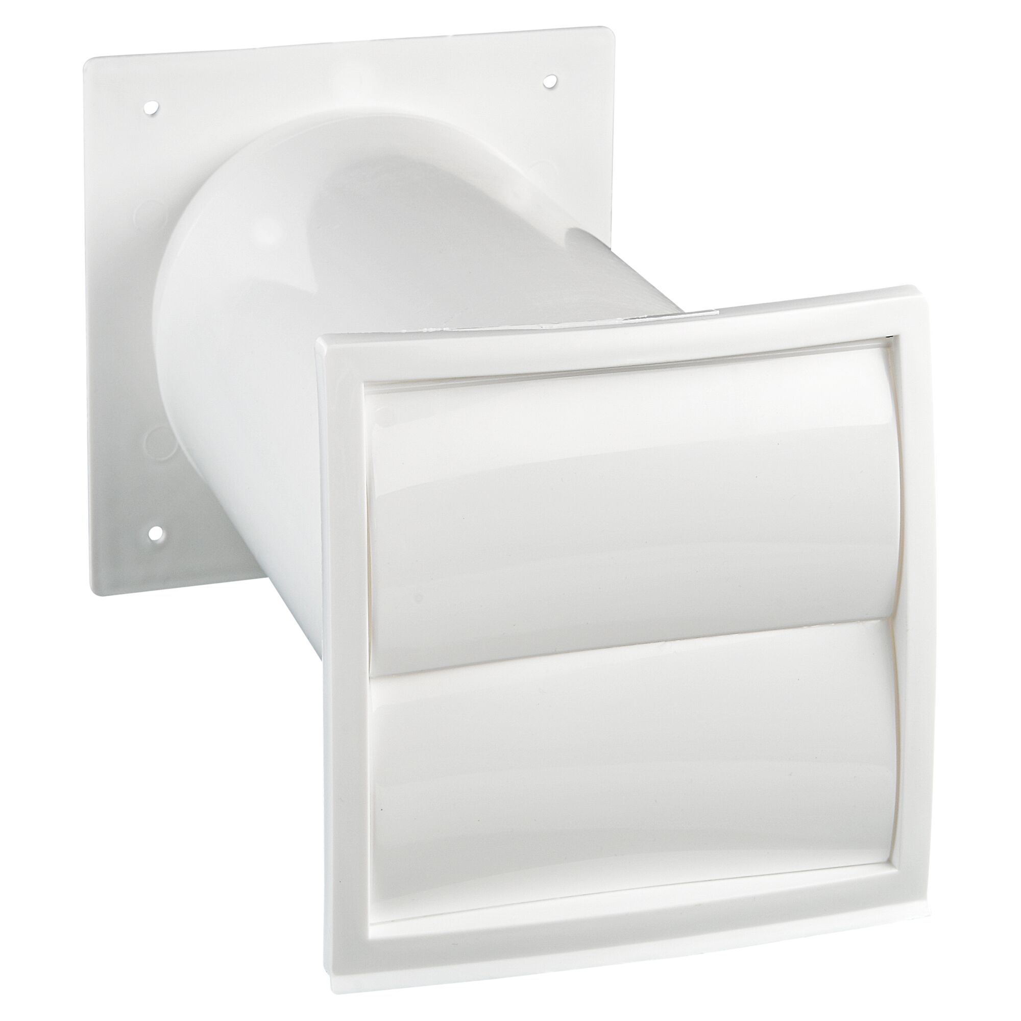 Weiße Mauerdurchführung mit Klappe