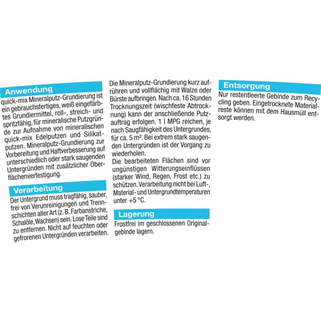 Gebrauchsanweisung für quick-mix Mineralputz-Grundierung