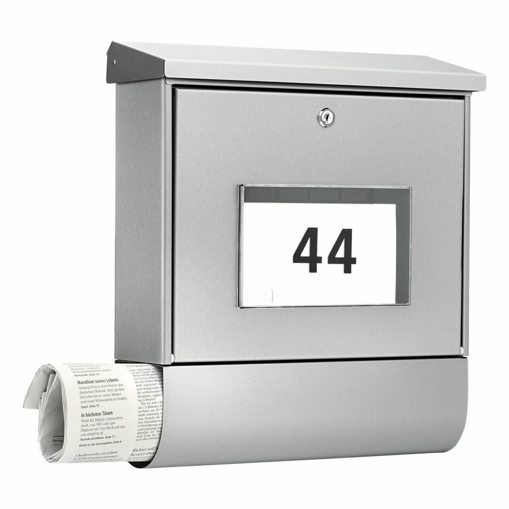 Briefkasten mit Zeitungsrolle, Hausnummer 44