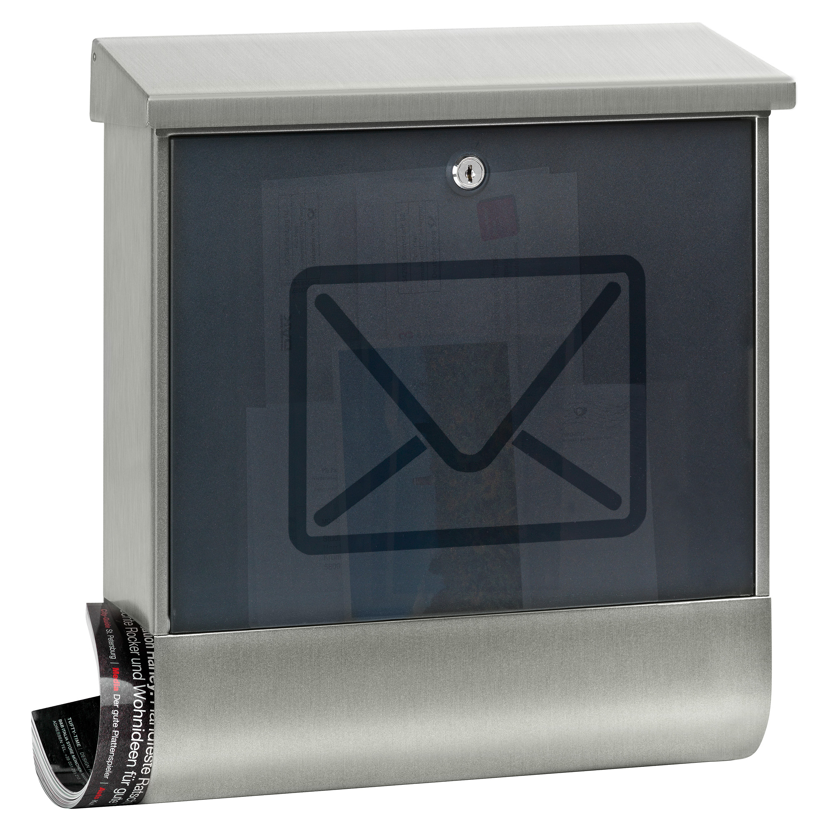 Silberner Briefkasten mit Umschlag-Symbol.