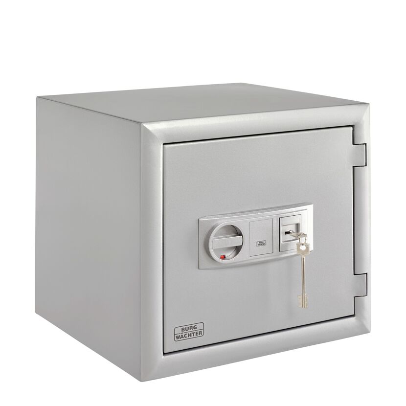 Grauer Safe mit Schlüssel