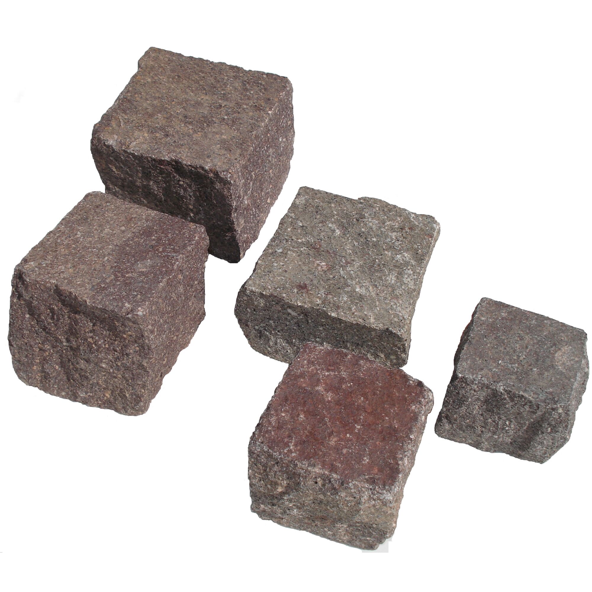 Fünf Porphyr Pflastersteine 10 x 10 x 5-8 cm