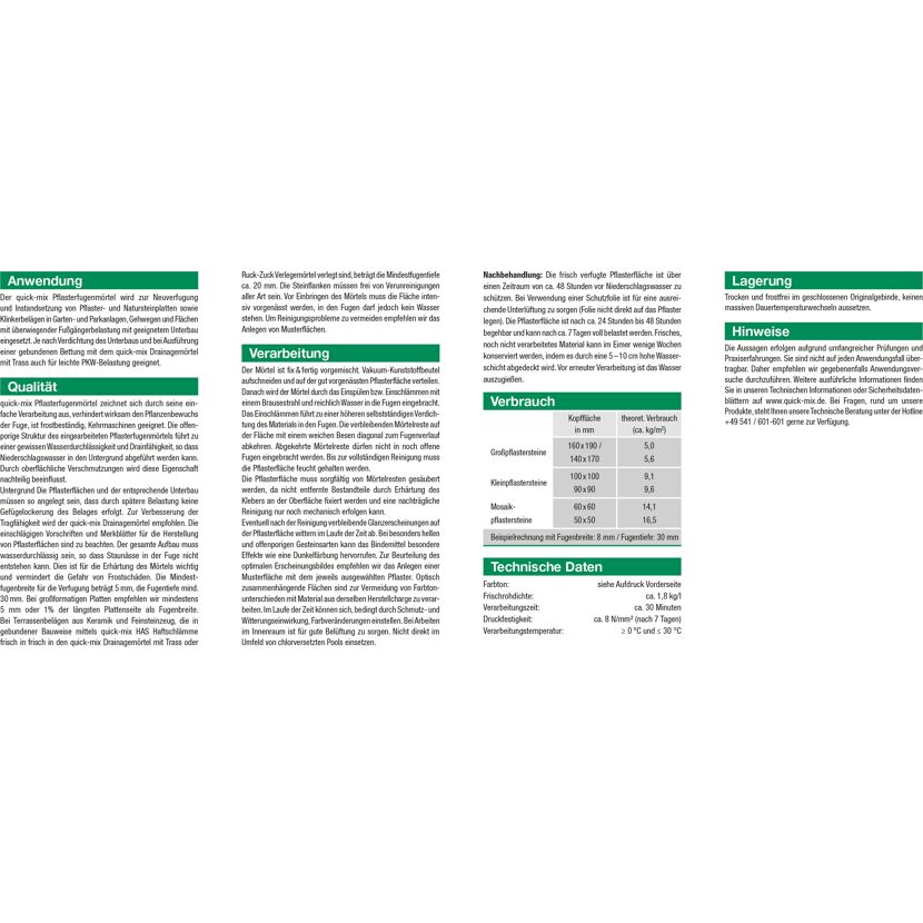 Produktinformation quick-mix Pflasterfugenmörtel