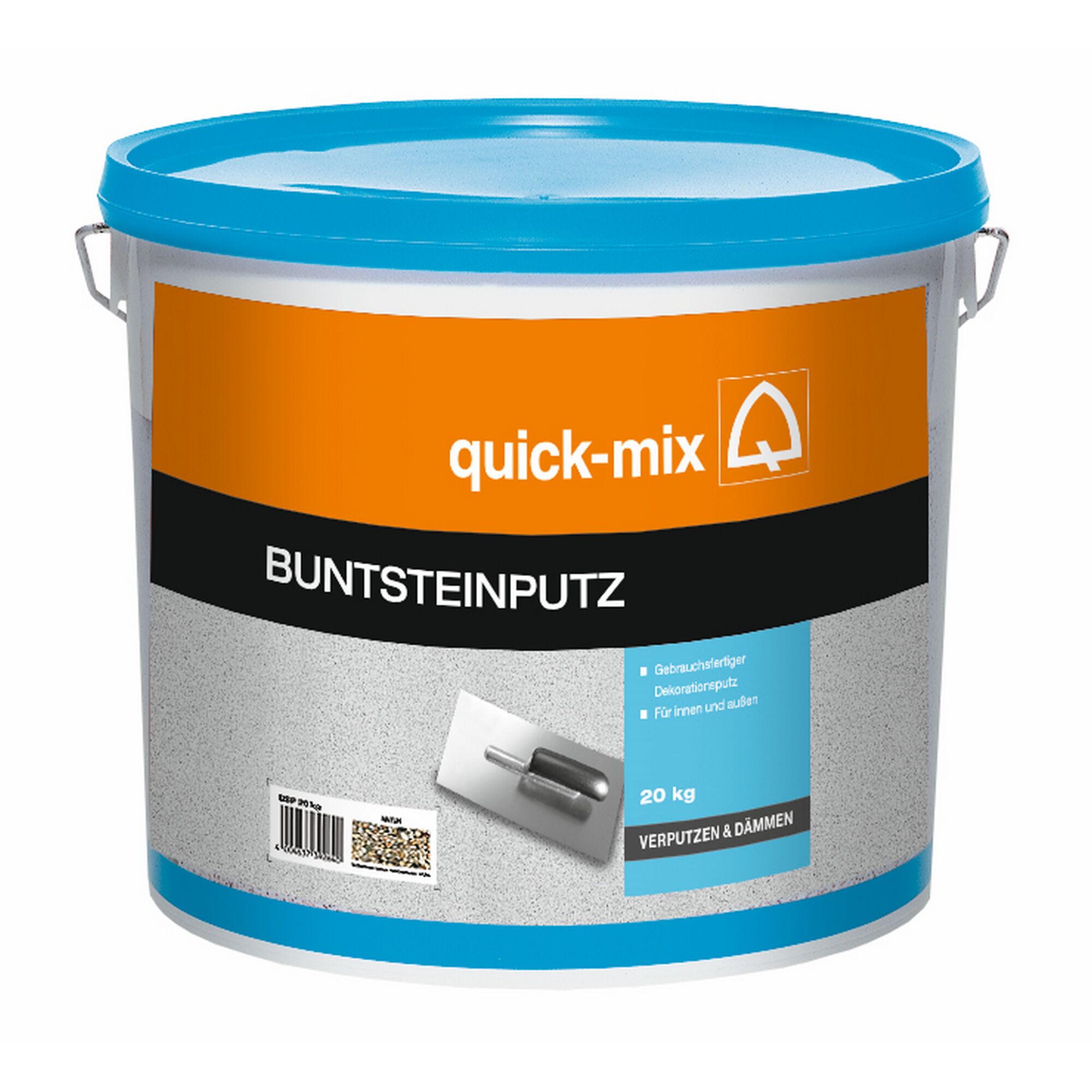 Eimer mit Quick-Mix Buntsteinputz und Kelle