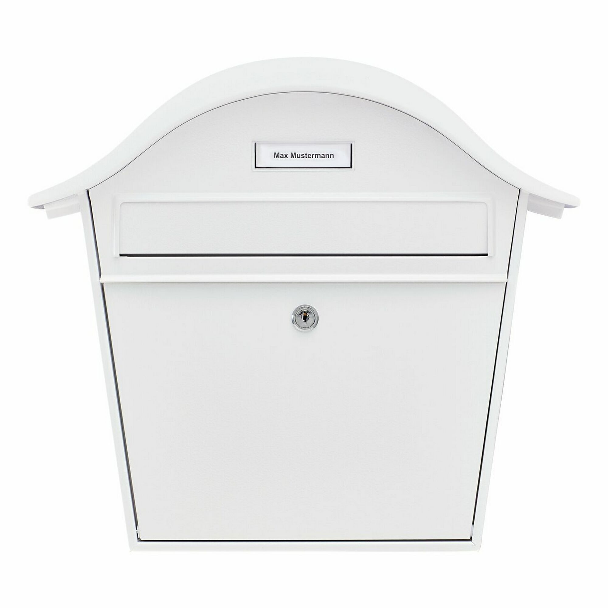 Weißer Briefkasten mit Namensschild