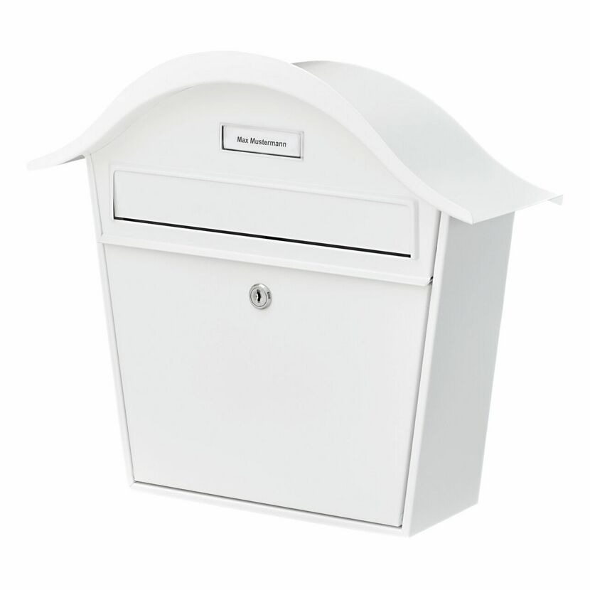 Weißer Briefkasten an Hauswand