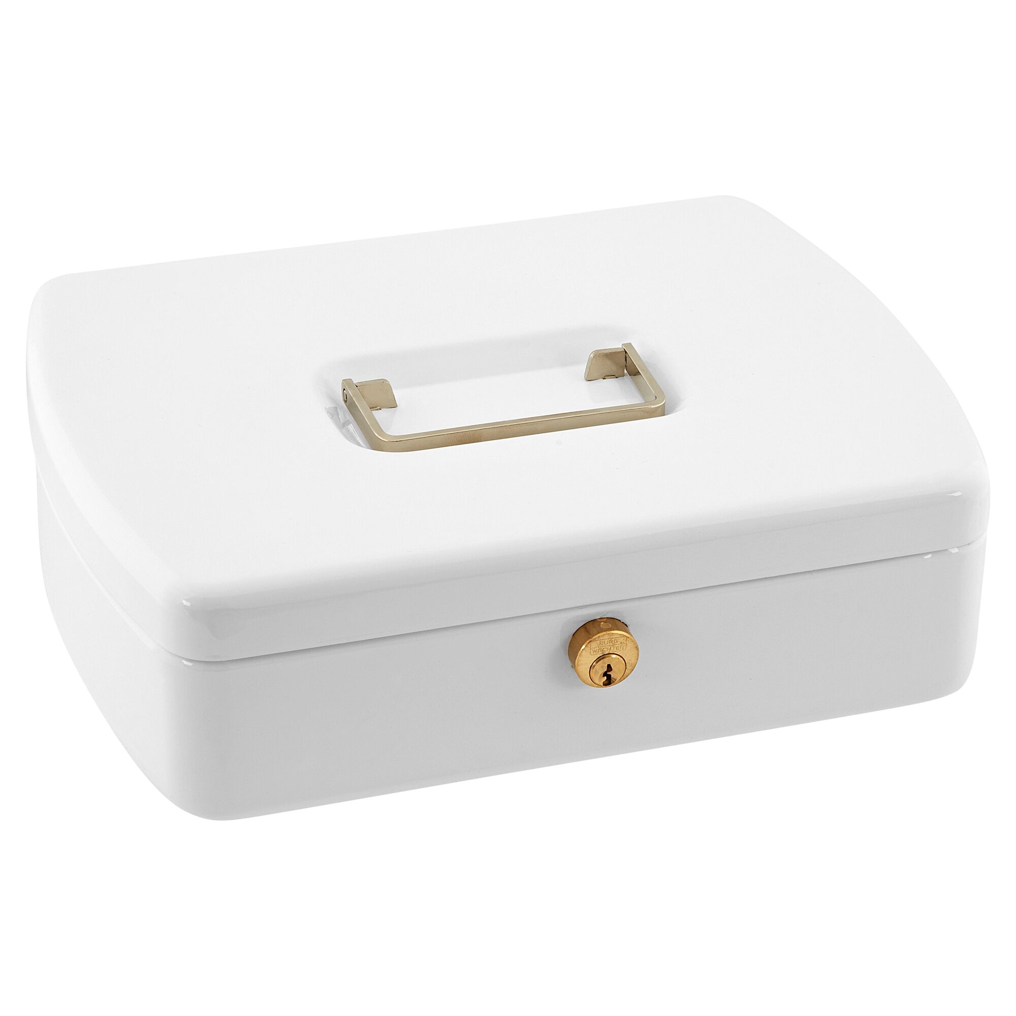Weiße Geldkassette mit Schlüssel