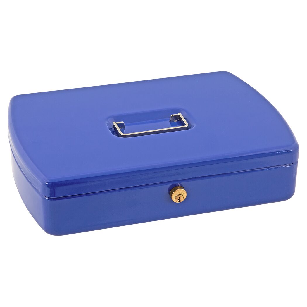 Blaue Geldkassette mit Schlüssel