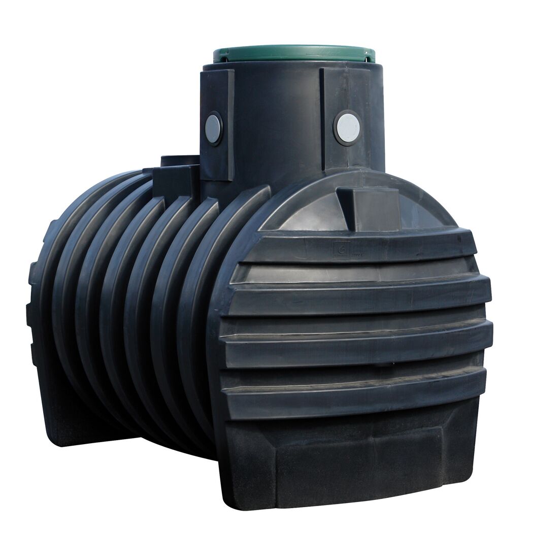 Schwarzer Erdtank mit grünem Deckel