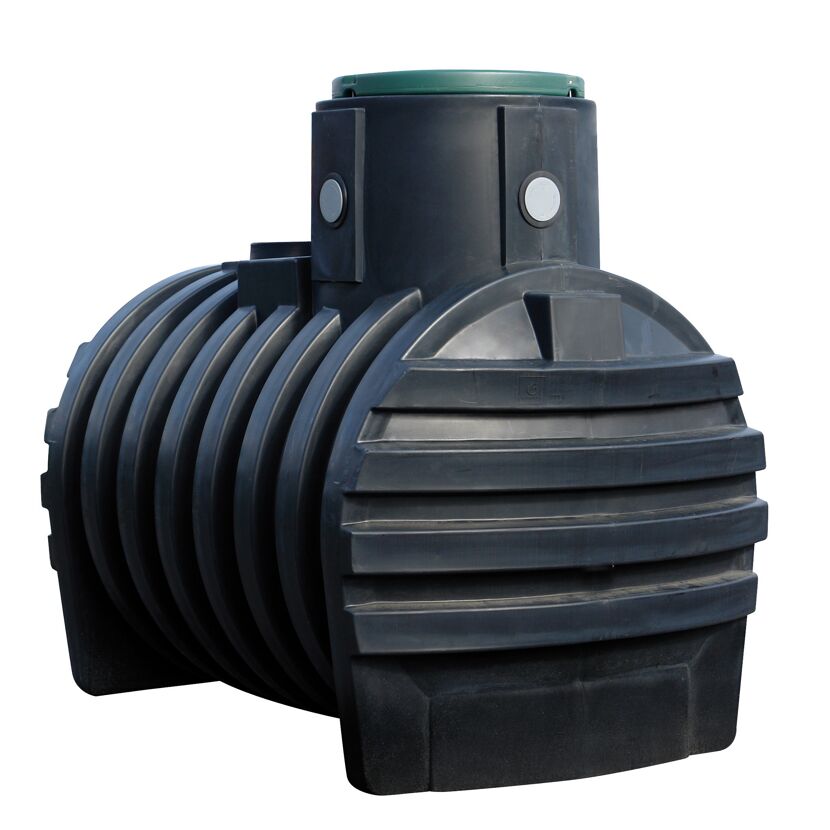Schwarzer Erdtank mit grünem Deckel