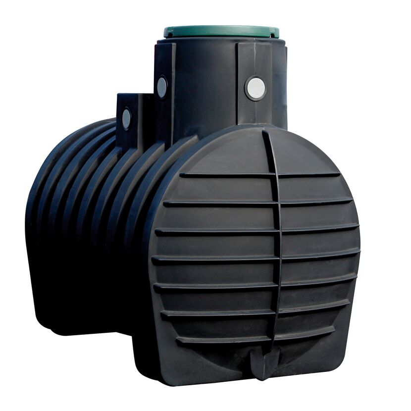 Schwarzer Erdtank mit grünem Deckel
