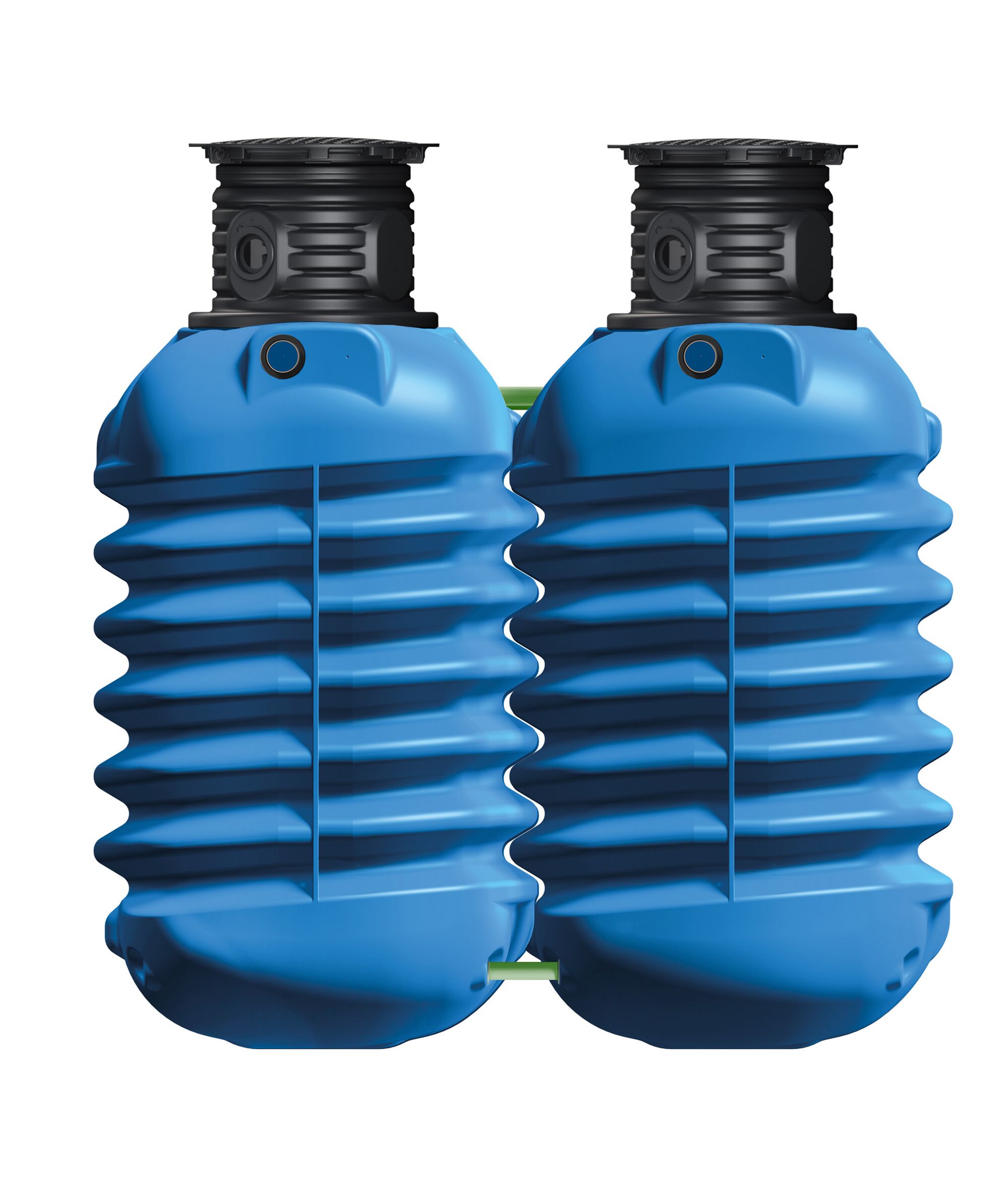 Zwei blaue Erdtanks nebeneinander