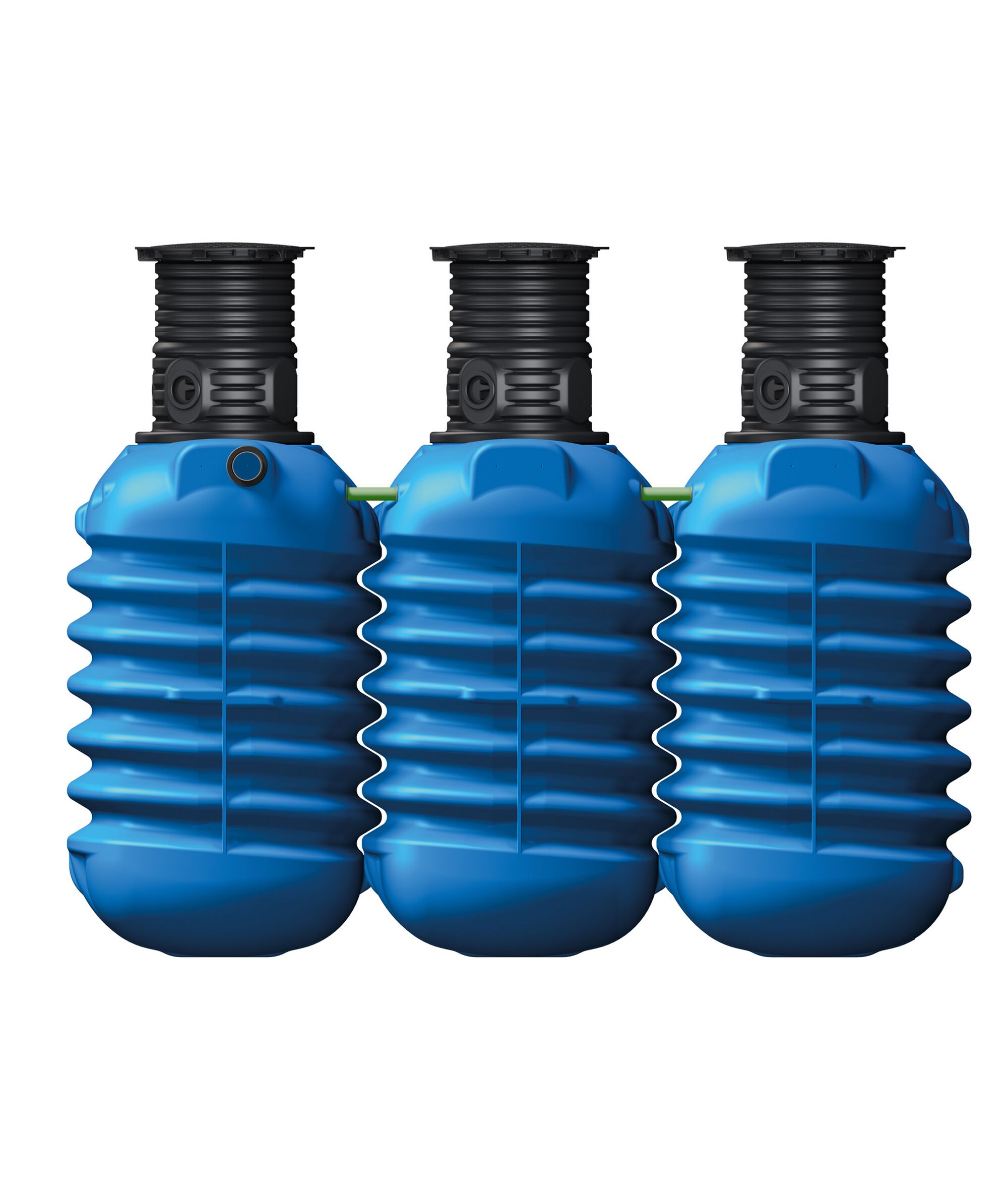 Drei blaue Erdtanks nebeneinander