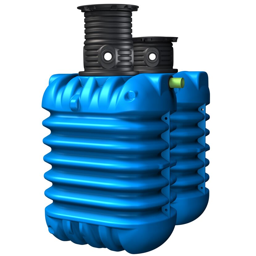 Zwei blaue Erdtanks nebeneinander